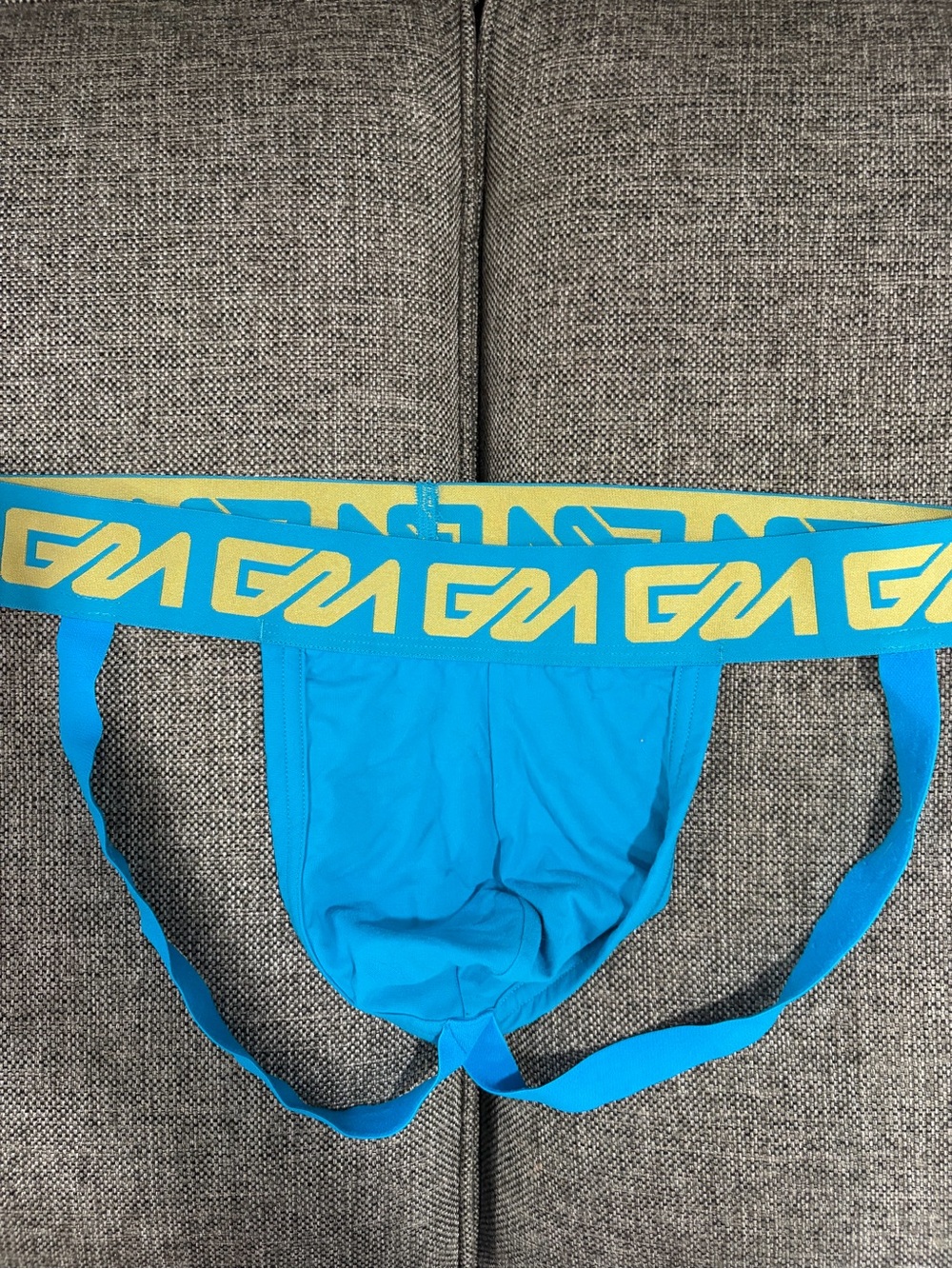 Men's Bright Cyan Jockstrap with Gold Logo Waistband